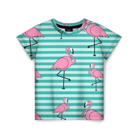 Детская футболка 3D с принтом Фламинго в Екатеринбурге, 100% гипоаллергенный полиэфир | прямой крой, круглый вырез горловины, длина до линии бедер, чуть спущенное плечо, ткань немного тянется | арт | белый | дикий | мульт | птица | рисунок | фламинго | черный