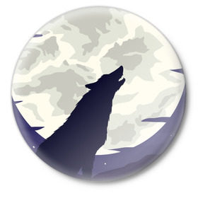 Значок с принтом Ночной житель в Екатеринбурге,  металл | круглая форма, металлическая застежка в виде булавки | Тематика изображения на принте: волк | дикая | дикий | животное | лес | луна | ночь | собака | тьма