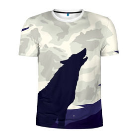 Мужская футболка 3D спортивная с принтом Ночной житель в Екатеринбурге, 100% полиэстер с улучшенными характеристиками | приталенный силуэт, круглая горловина, широкие плечи, сужается к линии бедра | волк | дикая | дикий | животное | лес | луна | ночь | собака | тьма