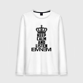 Мужской лонгслив хлопок с принтом Keep calm and listen Eminem в Екатеринбурге, 100% хлопок |  | eminem | hip hop | hiphop | mc | rap | брюс | еменем | еминем | маршалл | мс | мэтерс | реп | репер | рэп | рэпер | хип | хипхоп | хоп | эменем | эминем