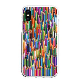 Чехол для iPhone XS Max матовый с принтом Разноцветные карандаши в Екатеринбурге, Силикон | Область печати: задняя сторона чехла, без боковых панелей | дизайнер | карандаш | палитра | паттерн | радуга | рисование | рисунок | художник | цвет | цветной | школа