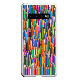 Чехол для Samsung Galaxy S10 с принтом Разноцветные карандаши в Екатеринбурге, Силикон | Область печати: задняя сторона чехла, без боковых панелей | дизайнер | карандаш | палитра | паттерн | радуга | рисование | рисунок | художник | цвет | цветной | школа