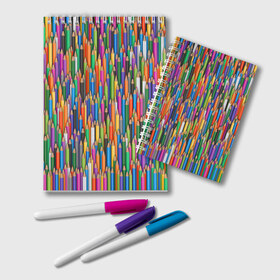 Блокнот с принтом Разноцветные карандаши в Екатеринбурге, 100% бумага | 48 листов, плотность листов — 60 г/м2, плотность картонной обложки — 250 г/м2. Листы скреплены удобной пружинной спиралью. Цвет линий — светло-серый
 | дизайнер | карандаш | палитра | паттерн | радуга | рисование | рисунок | художник | цвет | цветной | школа