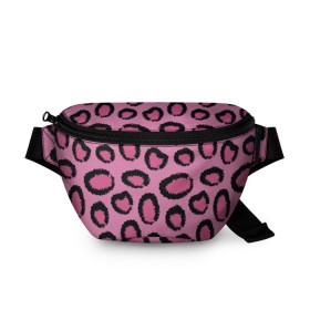 Поясная сумка 3D с принтом Розовый гепард в Екатеринбурге, 100% полиэстер | плотная ткань, ремень с регулируемой длиной, внутри несколько карманов для мелочей, основное отделение и карман с обратной стороны сумки застегиваются на молнию | африка | животное | леопард