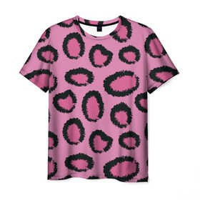 Мужская футболка 3D с принтом Розовый гепард в Екатеринбурге, 100% полиэфир | прямой крой, круглый вырез горловины, длина до линии бедер | Тематика изображения на принте: африка | животное | леопард
