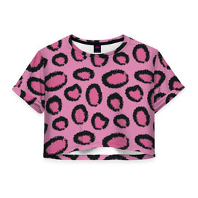 Женская футболка 3D укороченная с принтом Розовый гепард в Екатеринбурге, 100% полиэстер | круглая горловина, длина футболки до линии талии, рукава с отворотами | Тематика изображения на принте: африка | животное | леопард