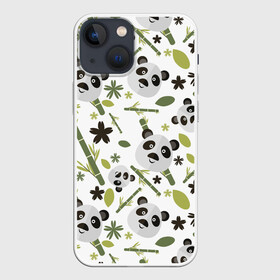Чехол для iPhone 13 mini с принтом Чудные панды в Екатеринбурге,  |  | бамбук | белый | зверь | медведь | милые  | панда | черный