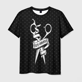 Мужская футболка 3D с принтом Барбер стрижки и бритье в Екатеринбурге, 100% полиэфир | прямой крой, круглый вырез горловины, длина до линии бедер | barber | барбер | барбершоп | ножницы | стрижка