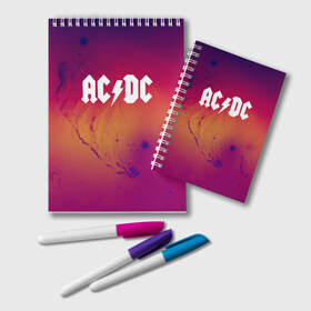 Блокнот с принтом AC DC COLLECTION SPACE EDITION в Екатеринбурге, 100% бумага | 48 листов, плотность листов — 60 г/м2, плотность картонной обложки — 250 г/м2. Листы скреплены удобной пружинной спиралью. Цвет линий — светло-серый
 | Тематика изображения на принте: ac dc | logo | music | pop | rock | usa | альтернатива | металл | музыка | музыкальный | поп | рок