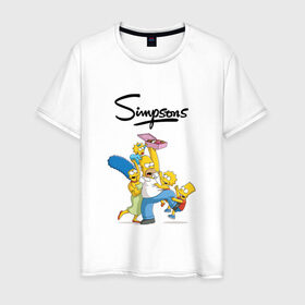 Мужская футболка хлопок с принтом Симпсоны в Екатеринбурге, 100% хлопок | прямой крой, круглый вырез горловины, длина до линии бедер, слегка спущенное плечо. | Тематика изображения на принте: семья | симпсоны