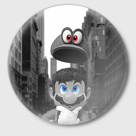 Значок с принтом Super Mario Odyssey в Екатеринбурге,  металл | круглая форма, металлическая застежка в виде булавки | nintendo | super mario odyssey | марио | нинтендо