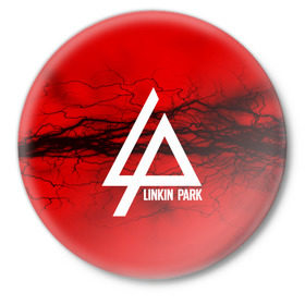 Значок с принтом LINKIN PARK lightning red в Екатеринбурге,  металл | круглая форма, металлическая застежка в виде булавки | linkin park | logo | music | pop | rock | альтернатива | металл | музыка | музыкальный | поп | рок | честер беннингтон