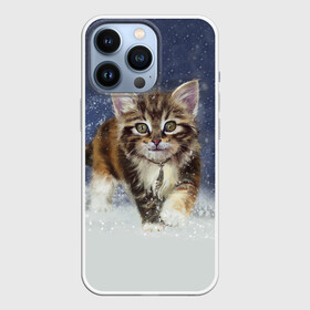 Чехол для iPhone 13 Pro с принтом Зимний котик в Екатеринбурге,  |  | Тематика изображения на принте: зима | кот | котенок | кошка | новый год | снег | снежинка | снежок