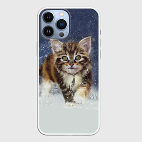 Чехол для iPhone 13 Pro Max с принтом Зимний котик в Екатеринбурге,  |  | Тематика изображения на принте: зима | кот | котенок | кошка | новый год | снег | снежинка | снежок