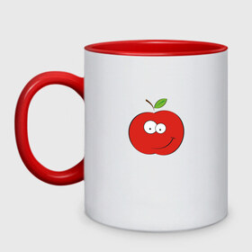 Кружка двухцветная с принтом Smile apple в Екатеринбурге, керамика | объем — 330 мл, диаметр — 80 мм. Цветная ручка и кайма сверху, в некоторых цветах — вся внутренняя часть | apple | smile apple | улыбка | яблоко
