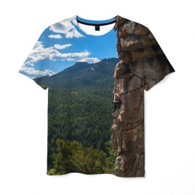 Мужская футболка 3D с принтом climbing в Екатеринбурге, 100% полиэфир | прямой крой, круглый вырез горловины, длина до линии бедер | adrenaline | extreme | hiking | mountaineering | mountains | risk | rock climb | rocks | sport | адреналин | альпинизм | высота | горы | риск | скалолазание | скалы | спорт | туризм | экстрим