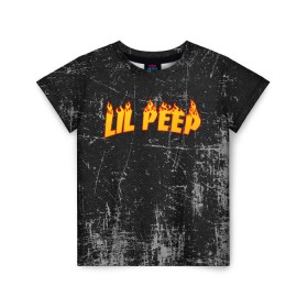 Детская футболка 3D с принтом Lil Fire Peep в Екатеринбурге, 100% гипоаллергенный полиэфир | прямой крой, круглый вырез горловины, длина до линии бедер, чуть спущенное плечо, ткань немного тянется | lil peep | rap | густав ор | лил пип | рэп