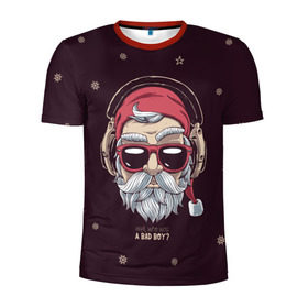 Мужская футболка 3D спортивная с принтом Who was a bad boy? в Екатеринбурге, 100% полиэстер с улучшенными характеристиками | приталенный силуэт, круглая горловина, широкие плечи, сужается к линии бедра | Тематика изображения на принте: bad | beard | boy | christmas | hipster | new year | santa | борода | дед мороз | новый год | рождество | санта | хипстер