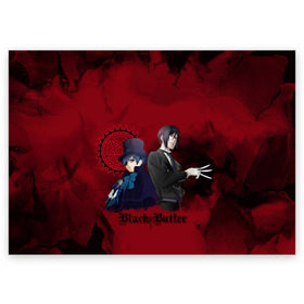 Поздравительная открытка с принтом Темный дворецкий в Екатеринбурге, 100% бумага | плотность бумаги 280 г/м2, матовая, на обратной стороне линовка и место для марки
 | anime | black butler | manga | аниме | демон | манга | сиэль фантомхайв | яна тобосо