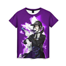 Женская футболка 3D с принтом Темный дворецкий в Екатеринбурге, 100% полиэфир ( синтетическое хлопкоподобное полотно) | прямой крой, круглый вырез горловины, длина до линии бедер | anime | black butler | manga | аниме | демон | манга | сиэль фантомхайв | яна тобосо