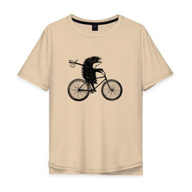 Мужская футболка хлопок Oversize с принтом Ежик на велосипеде в Екатеринбурге, 100% хлопок | свободный крой, круглый ворот, “спинка” длиннее передней части | Тематика изображения на принте: велосипед | ежик