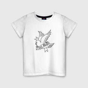 Детская футболка хлопок с принтом LIL PEEP. Cry Baby в Екатеринбурге, 100% хлопок | круглый вырез горловины, полуприлегающий силуэт, длина до линии бедер | band | bird | cry baby | emo | lil peep | logo | music | musician | rap | swag | whiner | группа | леттеринг | логотип | музыка | музыкант | нытик | птица | рэп | сваг | шрифт | эмо