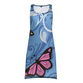 Платье-майка 3D с принтом Чудо природы в Екатеринбурге, 100% полиэстер | полуприлегающий силуэт, широкие бретели, круглый вырез горловины, удлиненный подол сзади. | бабочки | волшебство | крылья | насекомое | полет | природа | сказка | цветное | яркое