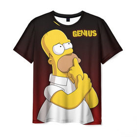 Мужская футболка 3D с принтом Homer GENIUS в Екатеринбурге, 100% полиэфир | прямой крой, круглый вырез горловины, длина до линии бедер | Тематика изображения на принте: bart | genius | halloween | homer | lisa | simpsons | барт | гений | гомер | лиза | мэгги | симпсоны
