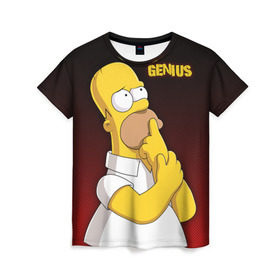 Женская футболка 3D с принтом Homer GENIUS в Екатеринбурге, 100% полиэфир ( синтетическое хлопкоподобное полотно) | прямой крой, круглый вырез горловины, длина до линии бедер | bart | genius | halloween | homer | lisa | simpsons | барт | гений | гомер | лиза | мэгги | симпсоны