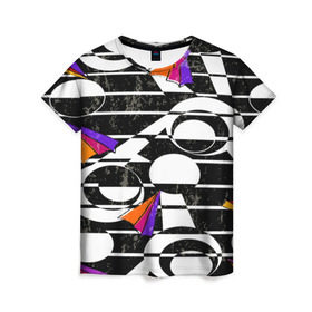 Женская футболка 3D с принтом Pop ART collection в Екатеринбурге, 100% полиэфир ( синтетическое хлопкоподобное полотно) | прямой крой, круглый вырез горловины, длина до линии бедер | полосы | цветной | черно белый