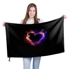 Флаг 3D с принтом Огненное сердце в Екатеринбурге, 100% полиэстер | плотность ткани — 95 г/м2, размер — 67 х 109 см. Принт наносится с одной стороны | любовь | огонь | сердце
