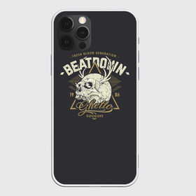 Чехол для iPhone 12 Pro Max с принтом Beatdown Ghetto 1986 в Екатеринбурге, Силикон |  | Тематика изображения на принте: bones | gothic | grunge | horns | lightning | rock and roll | skeleton | skull | tattoo | готика | гранж | кости | молнии | рога | рок н ролл | скелет | тату | череп