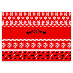 Поздравительная открытка с принтом Праздничный Motrhead в Екатеринбурге, 100% бумага | плотность бумаги 280 г/м2, матовая, на обратной стороне линовка и место для марки
 | Тематика изображения на принте: larry wallis | lucas fox | motorhead | motrhead | группа | знак | красный | кэмпбелл | лемми | метал | микки ди | моторхед | надпись | новогодний | новый год | праздник | рождество | рок | снежинки | тейлор | фил | хард