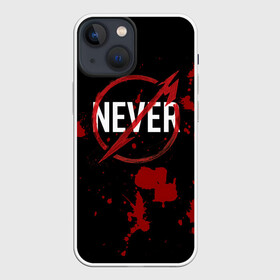 Чехол для iPhone 13 mini с принтом Never Metallica в Екатеринбурге,  |  | metallica | группа | джеймс хэтфилд | кирк хэмметт | ларс ульрих | метал | металика | металлика | миталика | музыка | роберт трухильо | рок | трэш | трэшметал | хард | хардрок | хеви | хевиметал