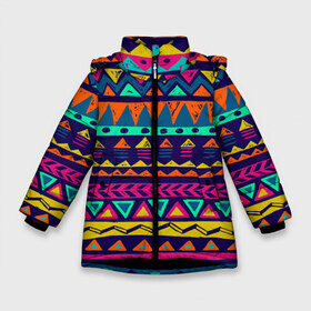 Зимняя куртка для девочек 3D с принтом Индейский орнамент в Екатеринбурге, ткань верха — 100% полиэстер; подклад — 100% полиэстер, утеплитель — 100% полиэстер. | длина ниже бедра, удлиненная спинка, воротник стойка и отстегивающийся капюшон. Есть боковые карманы с листочкой на кнопках, утяжки по низу изделия и внутренний карман на молнии. 

Предусмотрены светоотражающий принт на спинке, радужный светоотражающий элемент на пуллере молнии и на резинке для утяжки. | abstraction | geometry | абстракция | геометрия | грань | краски | кубик | кубики | линии | мозаика | разноцветные | ребро | текстура | тени | узор