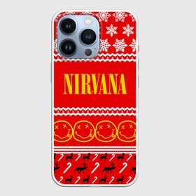 Чехол для iPhone 13 Pro с принтом Праздничный Nirvana в Екатеринбурге,  |  | Тематика изображения на принте: cobain | kurt | nirvana | альтернативный | гранж | группа | дональд | знак | кобейн | красный | курт | музыка | музыкант | надпись | нервана | нирвана | новогодний | новоселич | новый год | певец | праздник