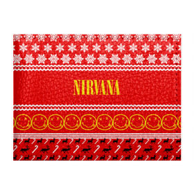 Обложка для студенческого билета с принтом Праздничный Nirvana в Екатеринбурге, натуральная кожа | Размер: 11*8 см; Печать на всей внешней стороне | cobain | kurt | nirvana | альтернативный | гранж | группа | дональд | знак | кобейн | красный | курт | музыка | музыкант | надпись | нервана | нирвана | новогодний | новоселич | новый год | певец | праздник