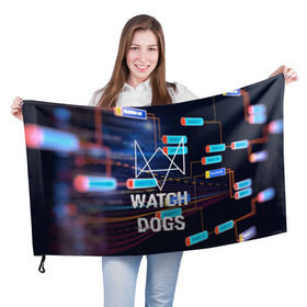Флаг 3D с принтом Watch Dogs в Екатеринбурге, 100% полиэстер | плотность ткани — 95 г/м2, размер — 67 х 109 см. Принт наносится с одной стороны | game | wath dogs 2 | город | девушка | дрон | игры | компьютеры | пистолет | телефон | технологии | хакер