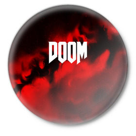 Значок с принтом DOOM RED PLANET в Екатеринбурге,  металл | круглая форма, металлическая застежка в виде булавки | art | doom | game | возвращение | дум | игра | легенда | шутер