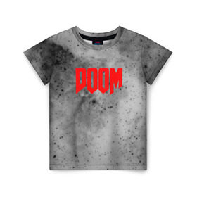 Детская футболка 3D с принтом DOOM GRAY SPACE в Екатеринбурге, 100% гипоаллергенный полиэфир | прямой крой, круглый вырез горловины, длина до линии бедер, чуть спущенное плечо, ткань немного тянется | art | doom | game | возвращение | дум | игра | легенда | шутер