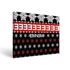Холст прямоугольный с принтом Праздничный Eminem в Екатеринбурге, 100% ПВХ |  | hip hop | hiphop | mc | rap | брюс | еменем | еминем | зачитал | знак | красный | маршалл | мс | мэтерс | надпись | новогодний | новый год | праздник | реп | репер | речитатив | рождество | рэп | рэпер | снежинки | хип