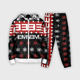 Детский костюм 3D с принтом Праздничный Eminem в Екатеринбурге,  |  | hip hop | hiphop | mc | rap | брюс | еменем | еминем | зачитал | знак | красный | маршалл | мс | мэтерс | надпись | новогодний | новый год | праздник | реп | репер | речитатив | рождество | рэп | рэпер | снежинки | хип