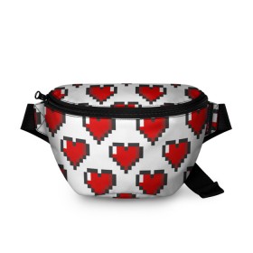 Поясная сумка 3D с принтом Пиксельные сердечки в Екатеринбурге, 100% полиэстер | плотная ткань, ремень с регулируемой длиной, внутри несколько карманов для мелочей, основное отделение и карман с обратной стороны сумки застегиваются на молнию | 14 | love | валентин | губы | день | любовь | подарок | поцелуй | сердце | страсть | февраль