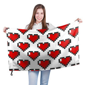 Флаг 3D с принтом Пиксельные сердечки в Екатеринбурге, 100% полиэстер | плотность ткани — 95 г/м2, размер — 67 х 109 см. Принт наносится с одной стороны | 14 | love | валентин | губы | день | любовь | подарок | поцелуй | сердце | страсть | февраль