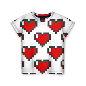 Детская футболка 3D с принтом Пиксельные сердечки в Екатеринбурге, 100% гипоаллергенный полиэфир | прямой крой, круглый вырез горловины, длина до линии бедер, чуть спущенное плечо, ткань немного тянется | 14 | love | валентин | губы | день | любовь | подарок | поцелуй | сердце | страсть | февраль