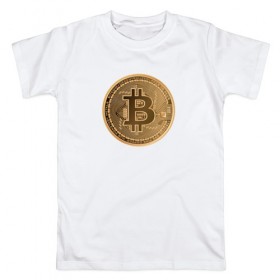 Мужская футболка хлопок с принтом Bitcoin в Екатеринбурге, 100% хлопок | прямой крой, круглый вырез горловины, длина до линии бедер, слегка спущенное плечо. | 