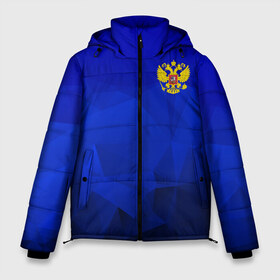 Мужская зимняя куртка 3D с принтом RUSSIA SPORT в Екатеринбурге, верх — 100% полиэстер; подкладка — 100% полиэстер; утеплитель — 100% полиэстер | длина ниже бедра, свободный силуэт Оверсайз. Есть воротник-стойка, отстегивающийся капюшон и ветрозащитная планка. 

Боковые карманы с листочкой на кнопках и внутренний карман на молнии. | Тематика изображения на принте: russia | белый | болельщик | герб | двуглавый орел | корона | красный | лошадь | модные | надписи | орел | патриот | россия | синий | спорт | спортивные | триколор | униформа | фанат | цвет