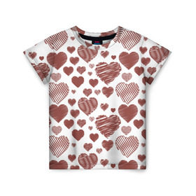 Детская футболка 3D с принтом Сердечки в Екатеринбурге, 100% гипоаллергенный полиэфир | прямой крой, круглый вырез горловины, длина до линии бедер, чуть спущенное плечо, ткань немного тянется | 14 | love | валентин | губы | день | любовь | подарок | поцелуй | сердце | страсть | февраль