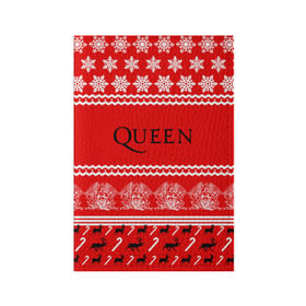 Обложка для паспорта матовая кожа с принтом Праздничный Queen в Екатеринбурге, натуральная матовая кожа | размер 19,3 х 13,7 см; прозрачные пластиковые крепления | paul rodg | queen | quen | брайан мэй | глэм | группа | джон дикон | знак | квин | королева | красный | куин | меркури | меркьюри | мэркури | надпись | новогодний | новый год | поп | праздник | роджер тейлор