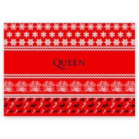Поздравительная открытка с принтом Праздничный Queen в Екатеринбурге, 100% бумага | плотность бумаги 280 г/м2, матовая, на обратной стороне линовка и место для марки
 | Тематика изображения на принте: paul rodg | queen | quen | брайан мэй | глэм | группа | джон дикон | знак | квин | королева | красный | куин | меркури | меркьюри | мэркури | надпись | новогодний | новый год | поп | праздник | роджер тейлор